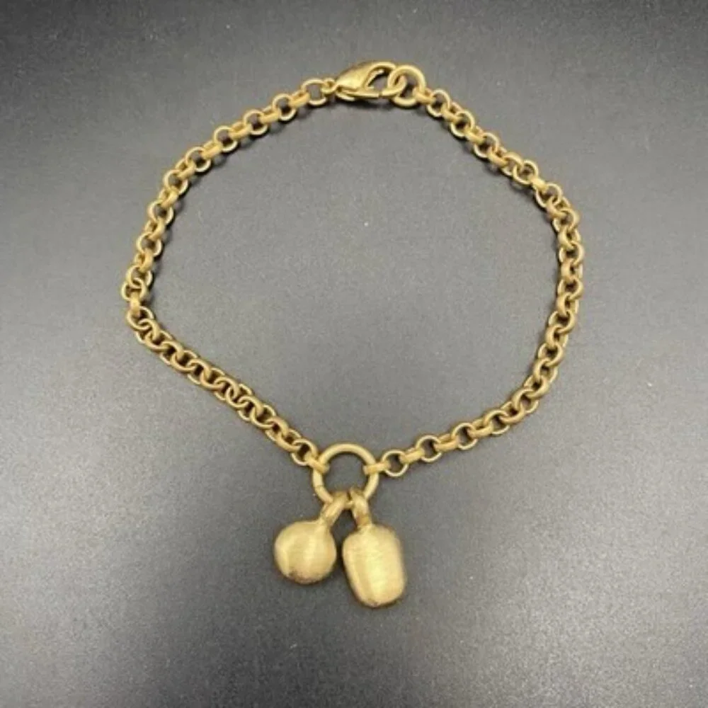 Matte Gold Tone Chain Bracelet Geometric Charms Rhinestone Modern Minimalist 8" - Picture 2 of 6